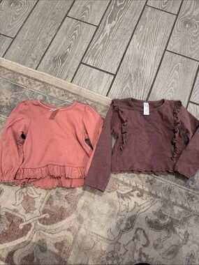 100% Organic Cotton Girls' Long-Sleeve Ruffle Tops - Mauve & Dusty Rose 3T